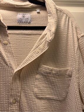 7 Diamonds Cream Waffle Knit Casual Button-Down Shirt